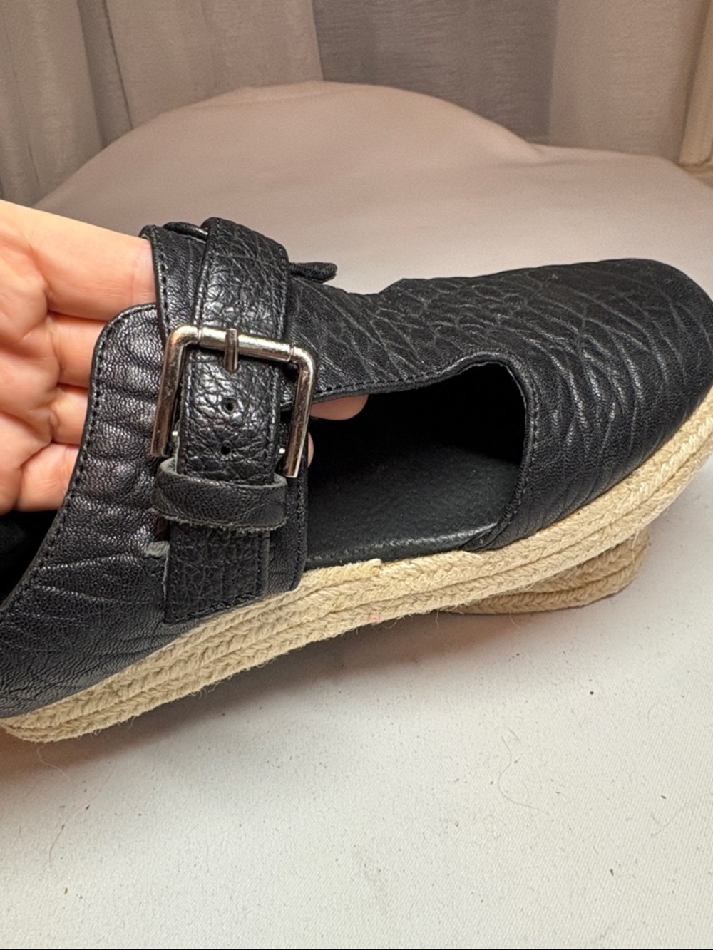 Free People Black Textured Leather Espadrille Size 36